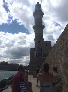 Walking to the lighthouse in Chania