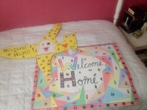 My sisters and parents made me the airplane when I returned from London. After coming back from Thailand they had retouched it and made the 'Welcome Home' sign and included flags of all the places I visited :) 
